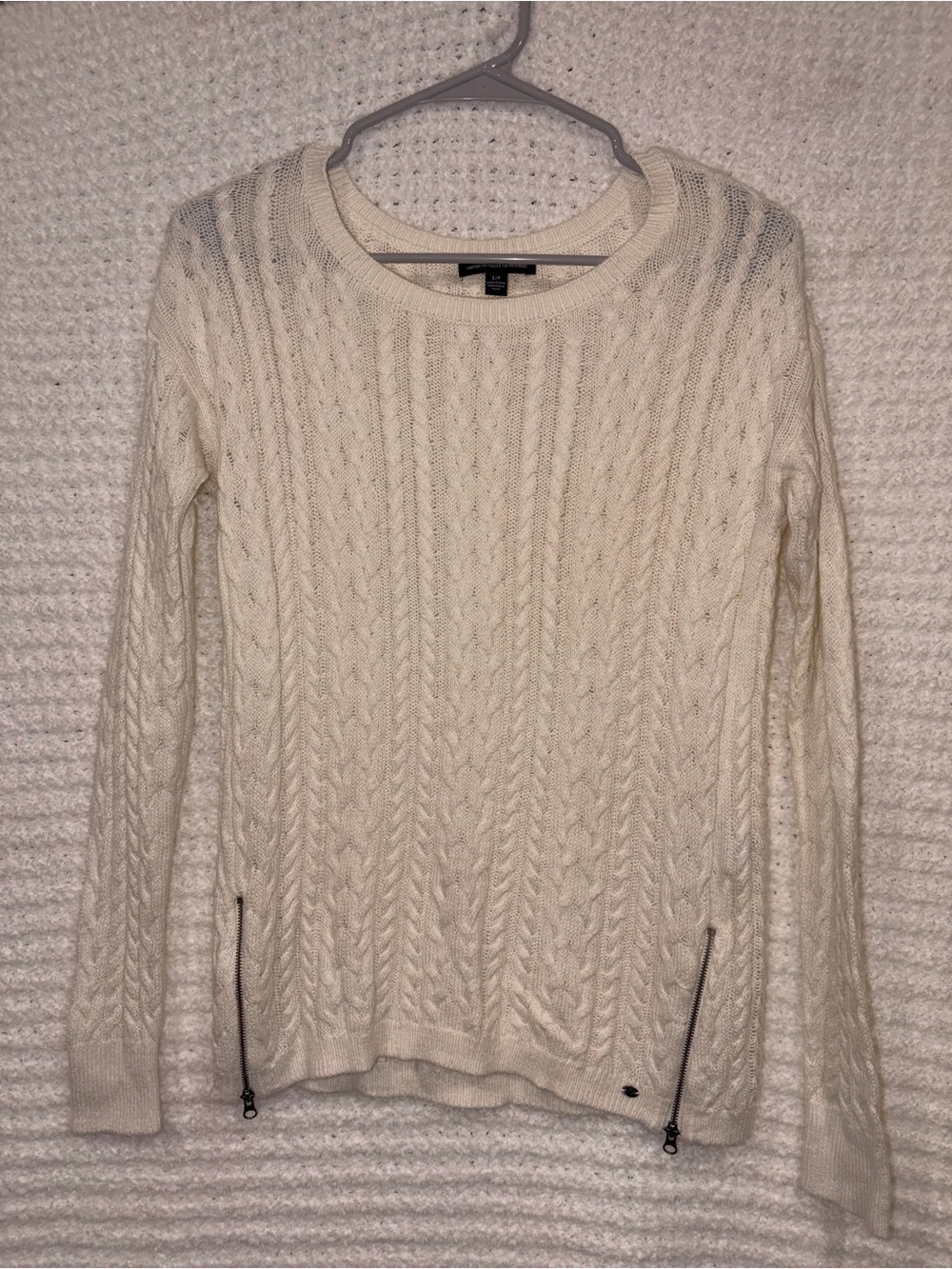 American Eagle Outfitters Cream Cable Knit Sweater with Side Zippers